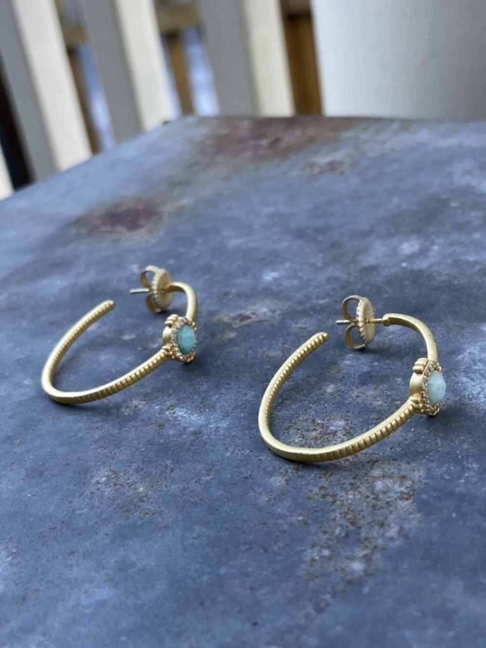 Freida Rothman gem-cut blue gemstone gold-plated Hoop Earrings - Picture 2 of 5